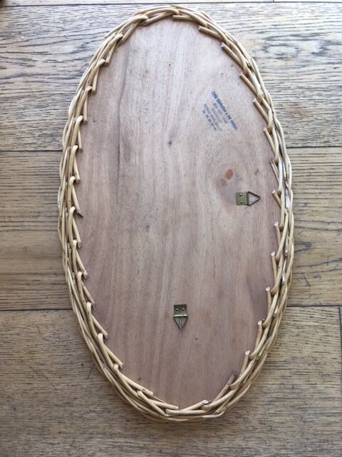 Rattan wicker oval mirror