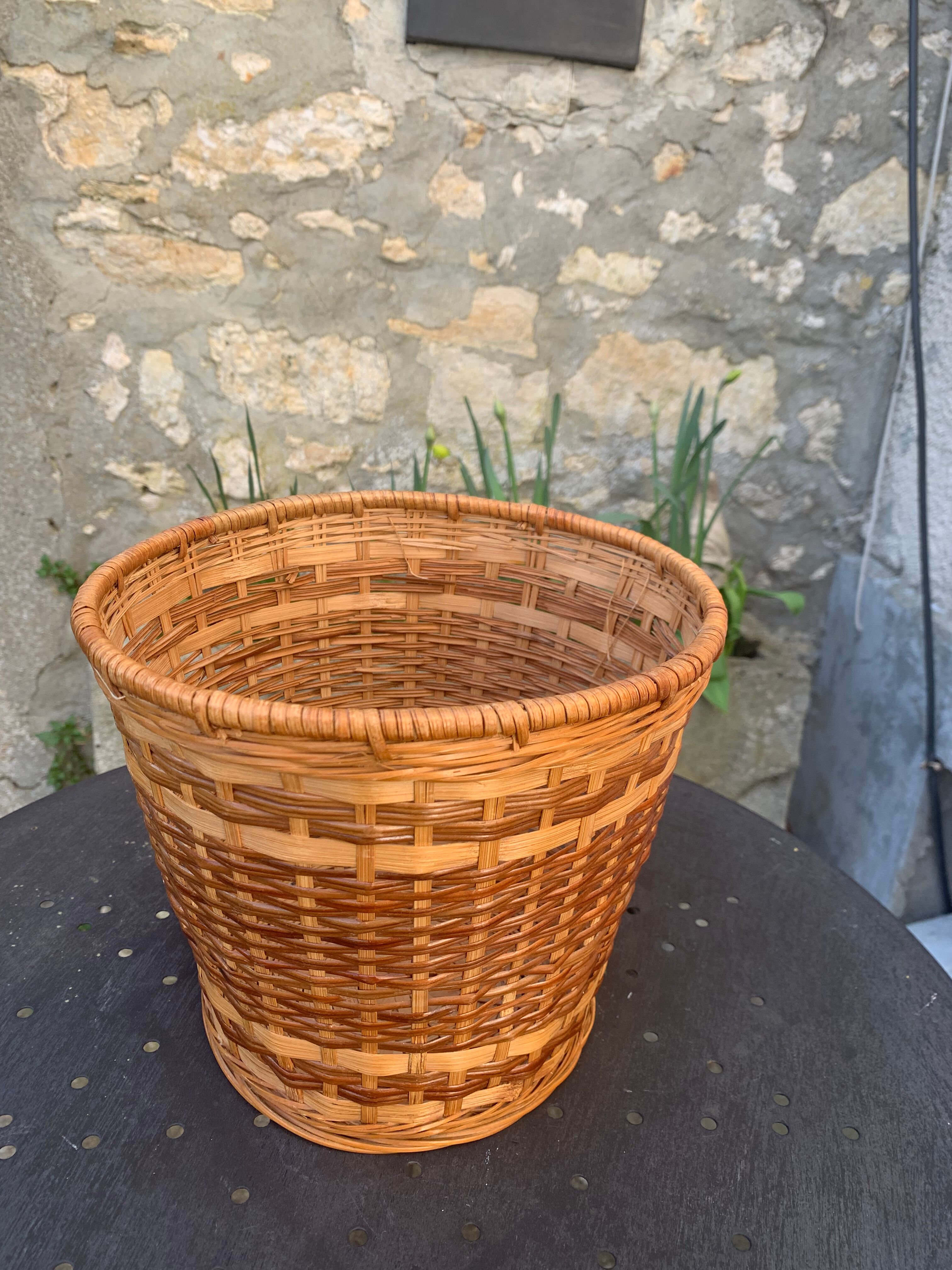 Vintage braided wicker pot cover