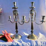 Paire de bougeoirs candélabres métal argenté
