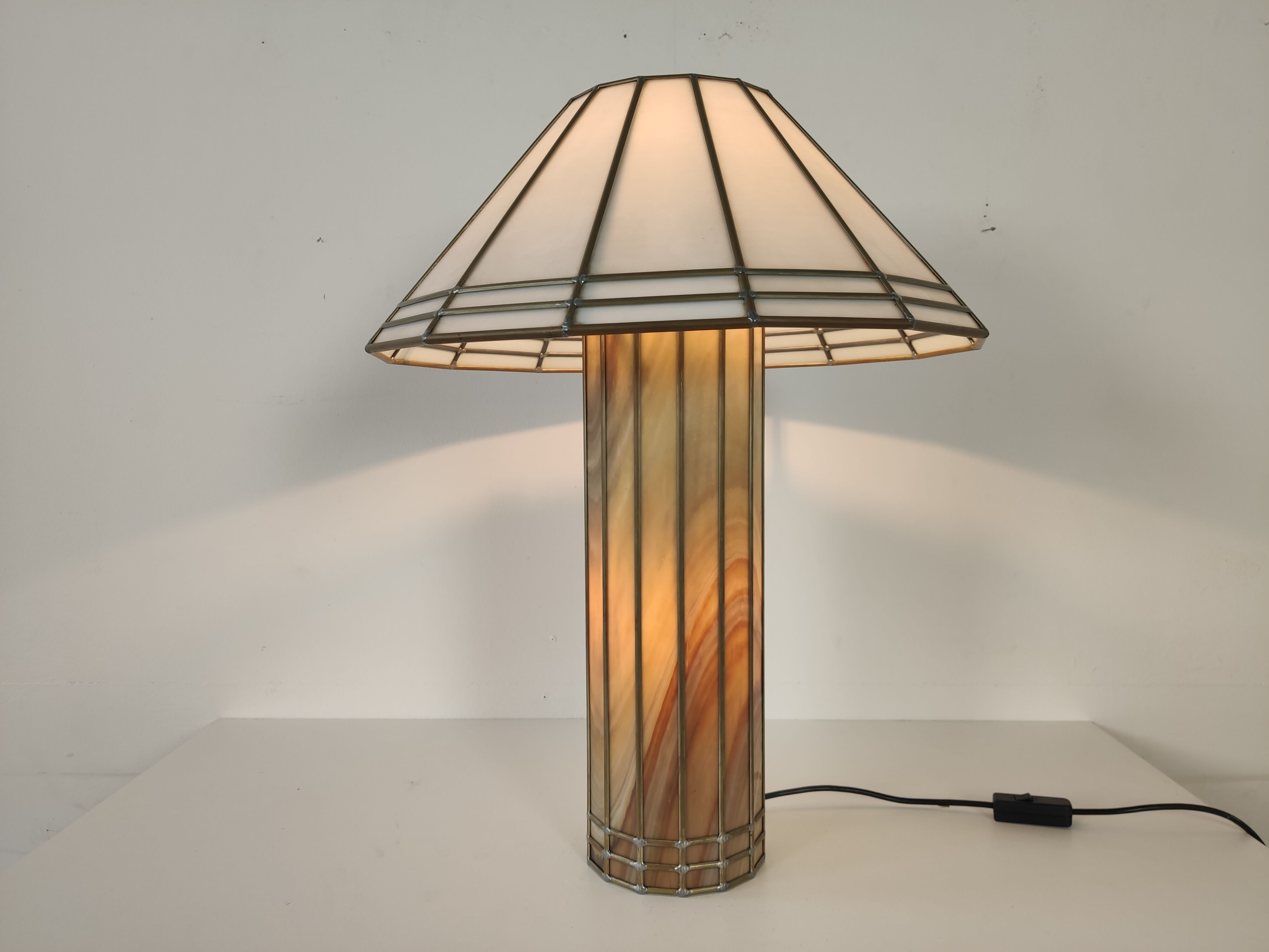 Vintage glass and metal lamp, 70s