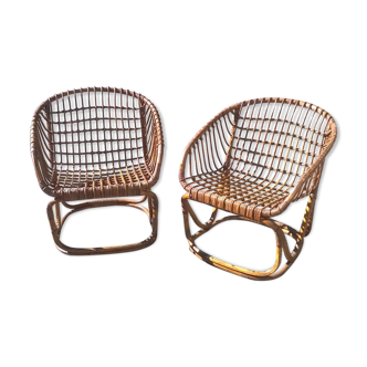 Italian Rattan armchairs from Vittorio Bonacina, 1950s, Set of 2