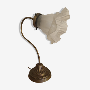 Lampe de bureau col de cygne bronze et pate de verre