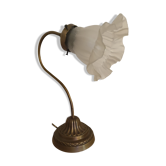 Lampe de bureau col de cygne bronze et pate de verre
