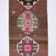 Geometric brown oushak runner rug, 97x326cm
