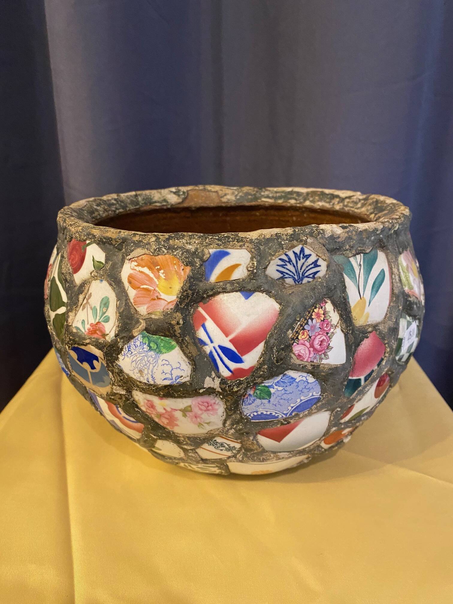 Ancien cache pot mosaique style picassiette annees 60