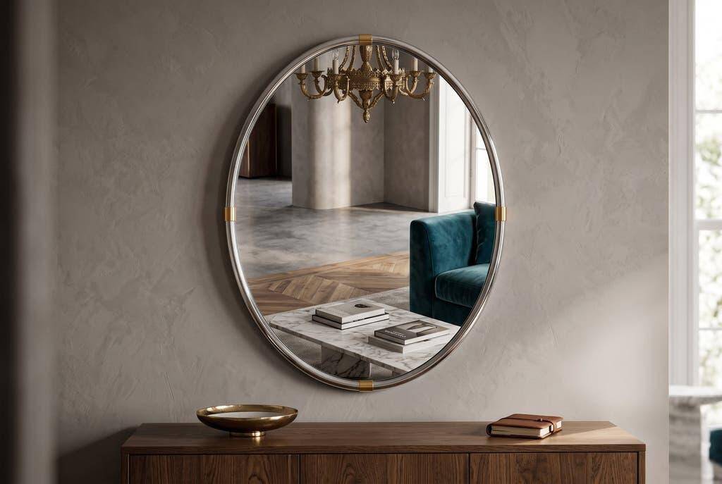 Miroir mural ovale chromé vintage / Miroir mural années 70