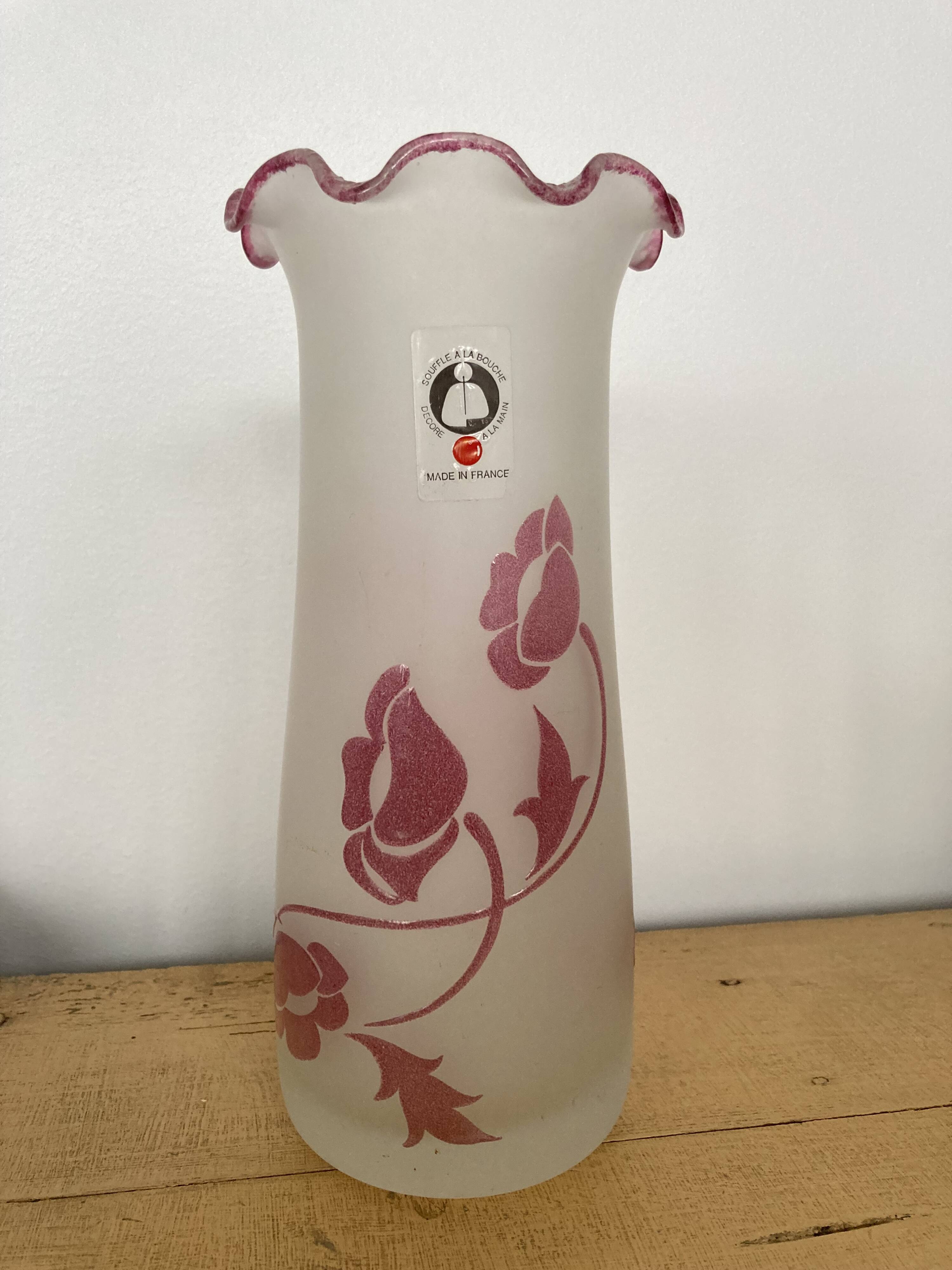 blown glass vase with art nouveau flower decoration