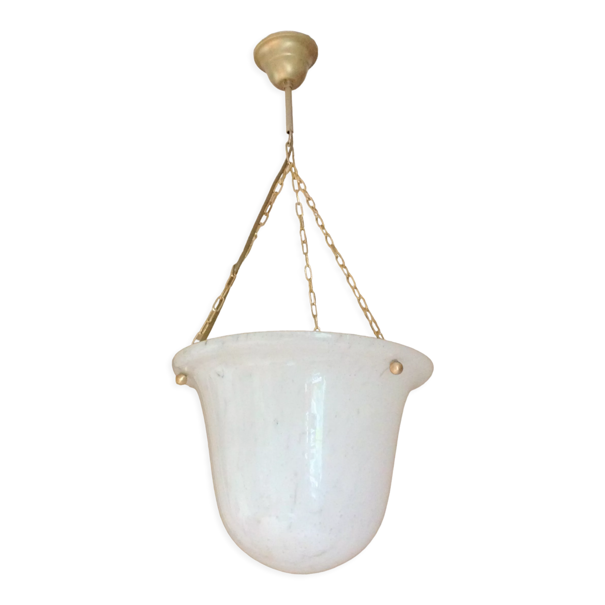 Globe De Suspension En Verre Opale Marbré - Art Déco 1930 - Style Clichy Vintage