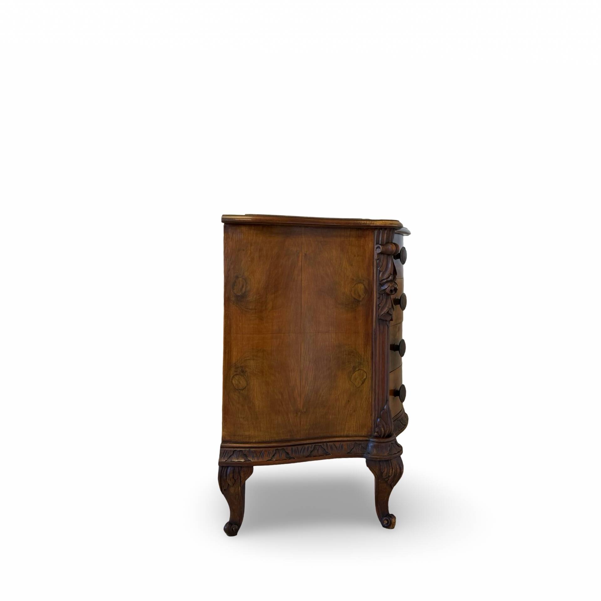 serpentine commode in antique walnut