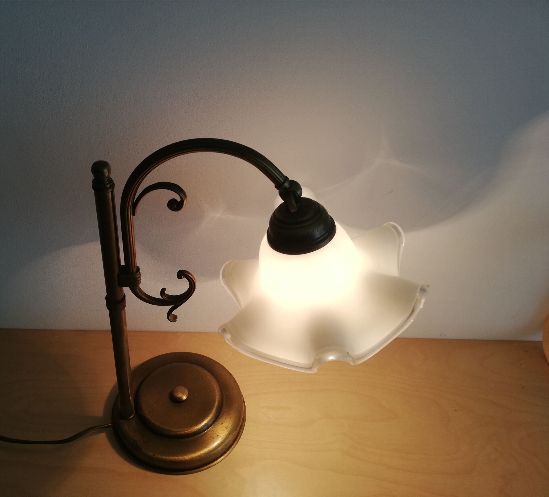 1960s brass and glass table lamp vintage