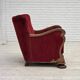 1950s, Danish relax armchair, furniture velour, carved oak wood.