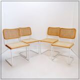 Set of 4 Italian rattan and white metal chairs