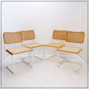 Set of 4 Italian rattan and white metal chairs