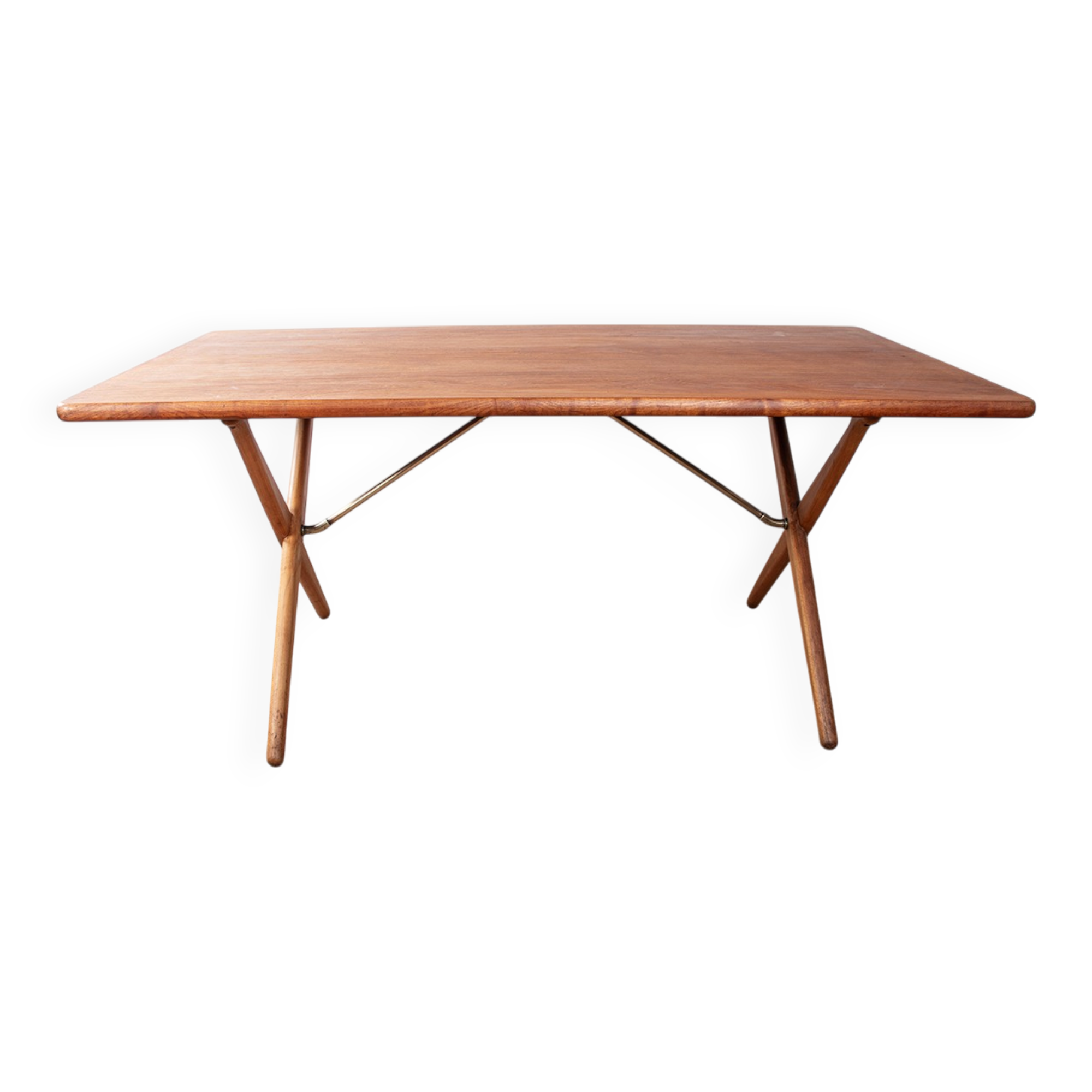 Danish dining table in teak, beech, and brass, model AT 303 Hans Wegner.