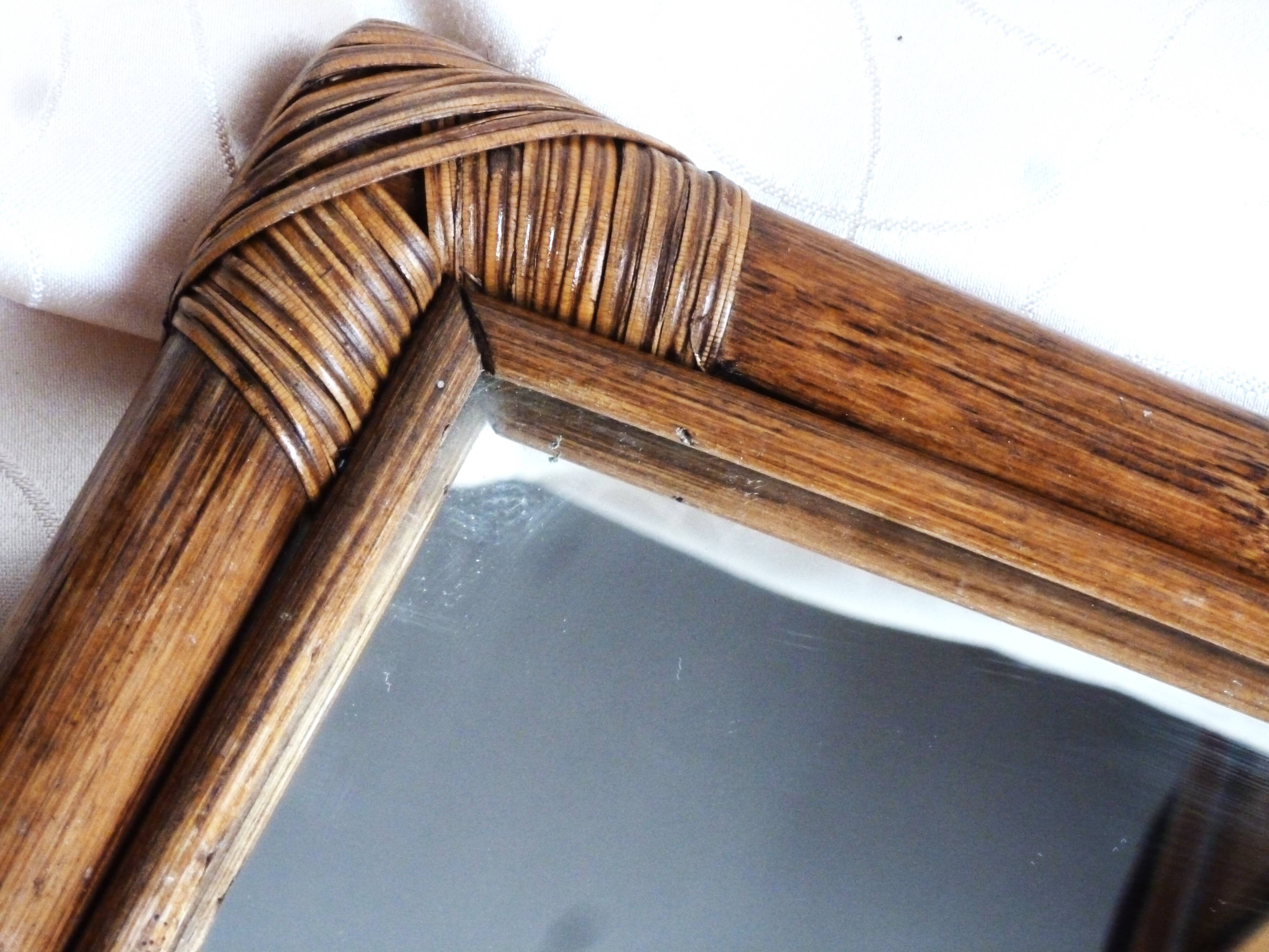 Miroir bambou ovale 55.5X34 cm/21.85 X 13.38"- ancien miroir mural bambou,