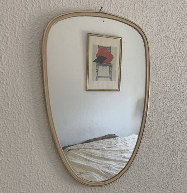 Miroir vintage 1960 rétroviseur asymétrique forme libre - 40 x 26 cm