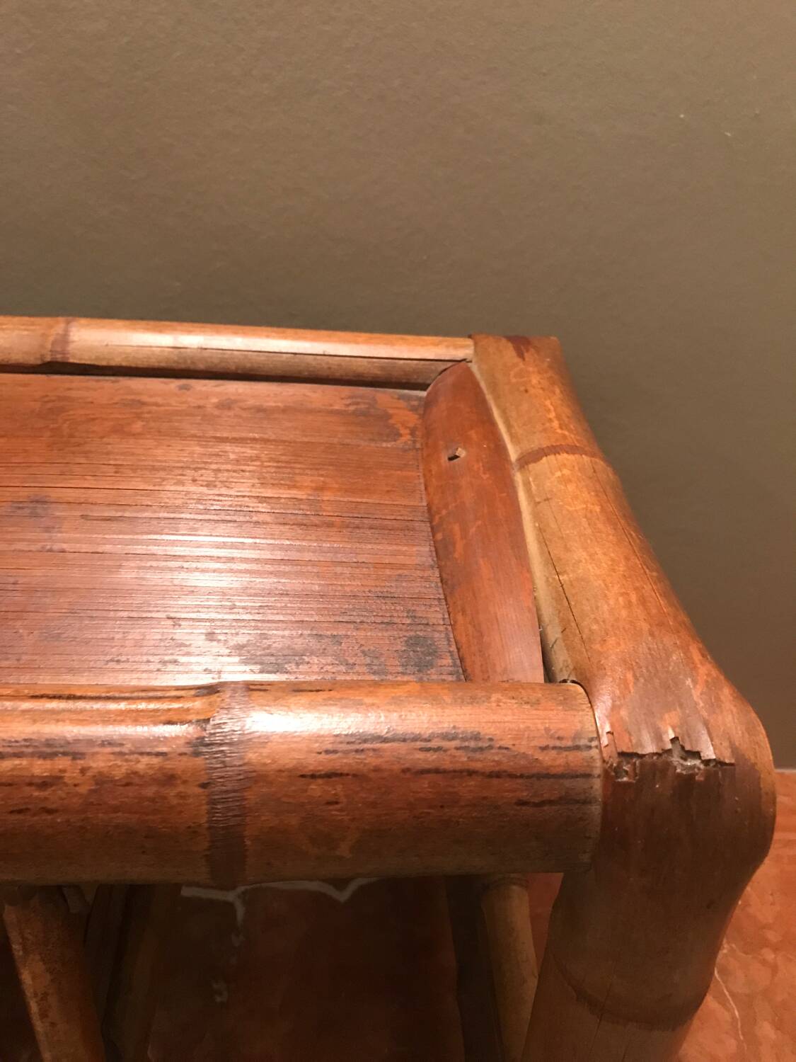 beau ancien tabouret bambou asiatique