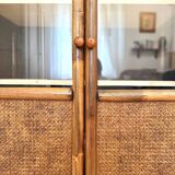 Glass cabinet in bamboo and cane