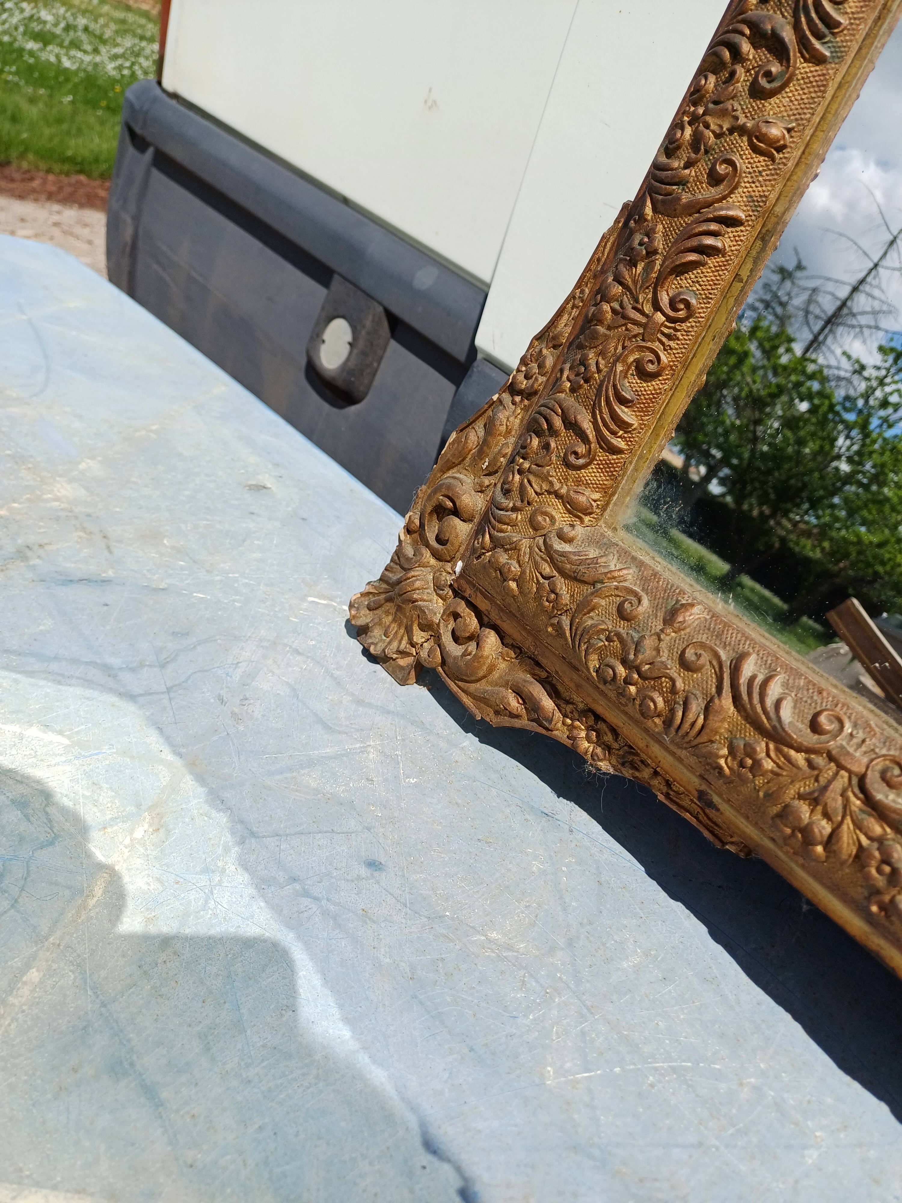 Miroir de Cheminée 19 éme en Bois et Stuk Doré