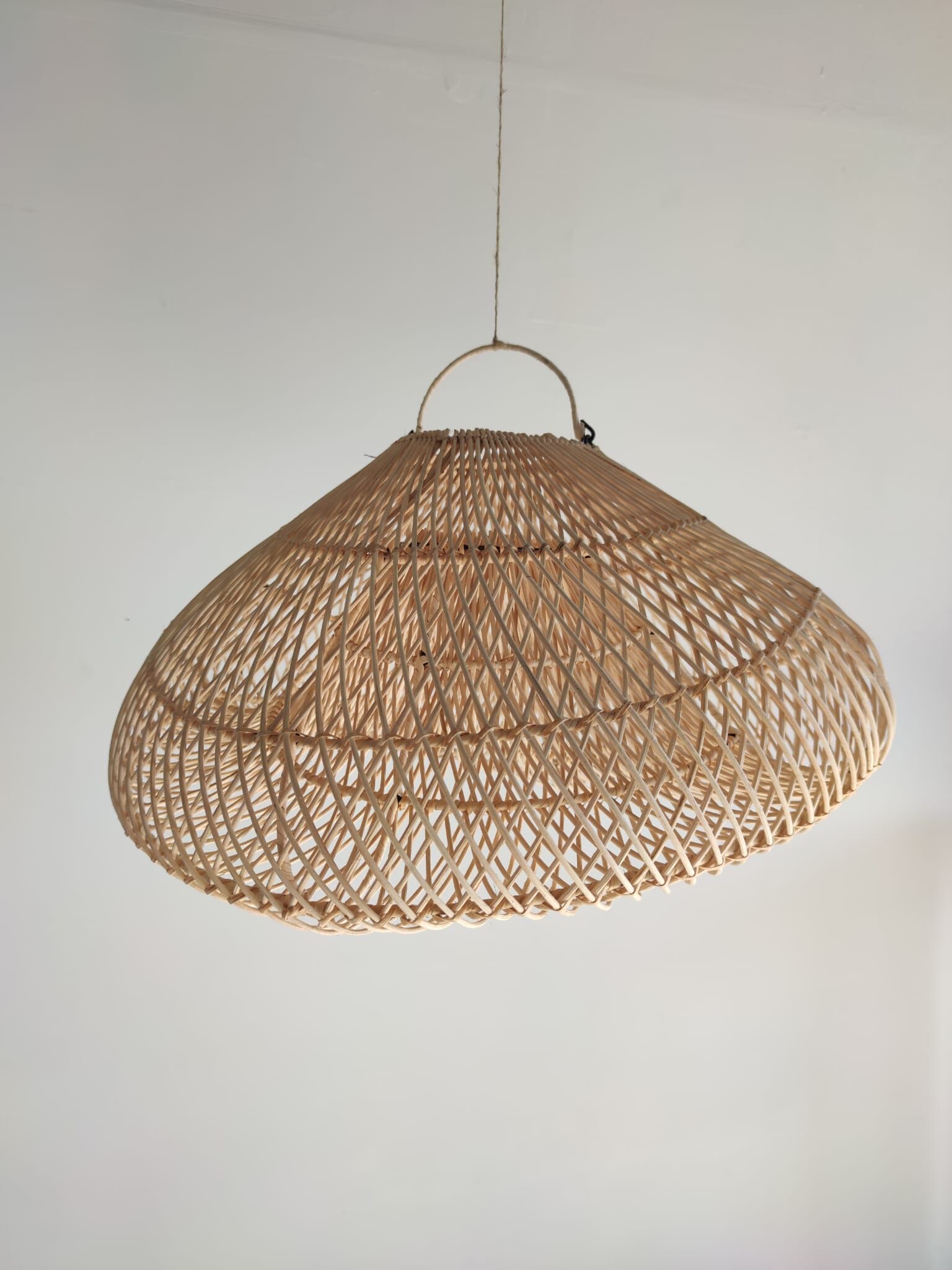 Small rattan lampshade in the shape of a braided hat