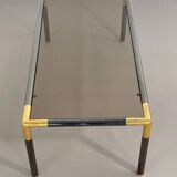 Gunmetal gold metal and smoked glass coffee table from the 70s