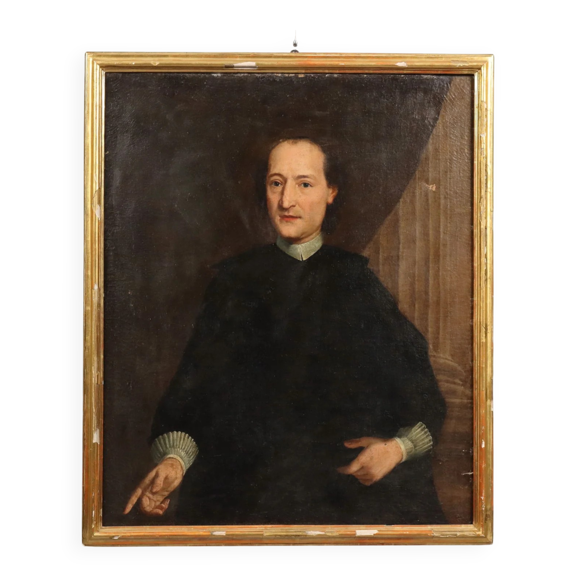 Ancient painting, portrait of a clergyman, oil on canvas, 18th century.