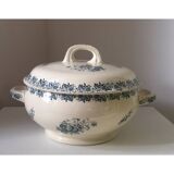 Ancienne Soupière Terre de Fer décor bleu fleuri