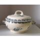 Antique Earthenware Soup Tureen with Blue Floral Decoration