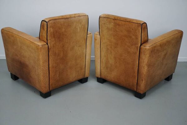 Fauteuils de club en cuir couleur cognac néerlandais vintage, ensemble de 2