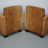 Fauteuils de club en cuir couleur cognac néerlandais vintage, ensemble de 2