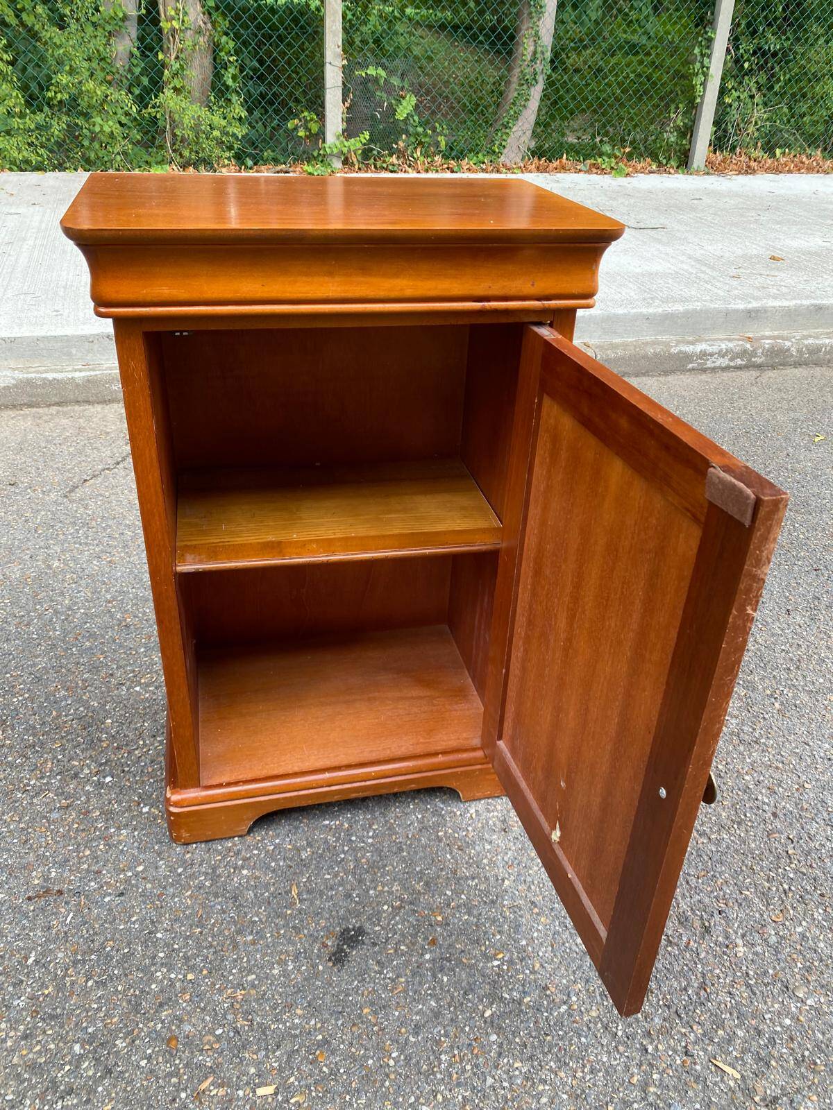 Wooden side table with drawer and storage, Louis Philippe style.