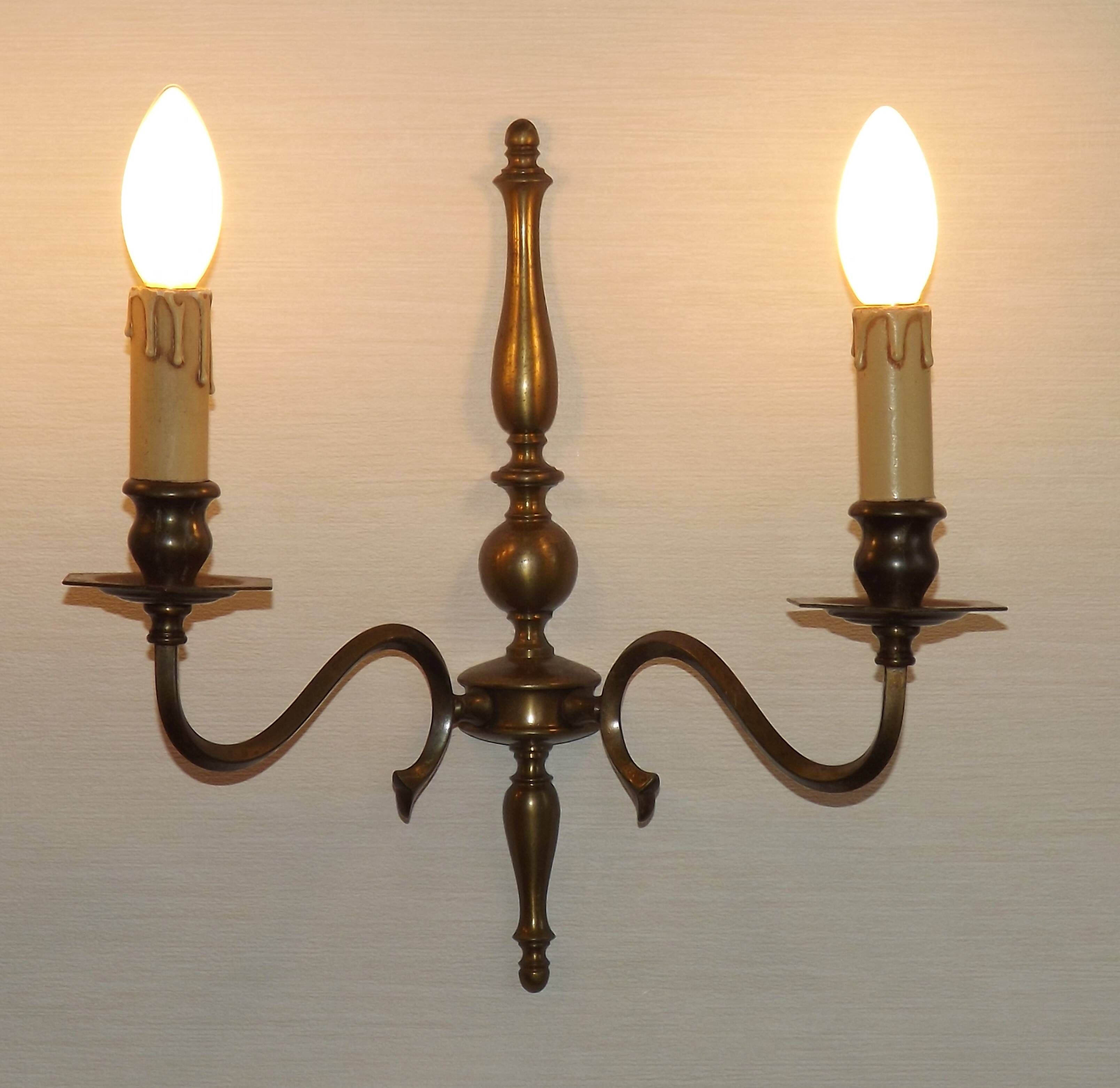 Pair of Double French Vintage Bronze Effect Metal Flemish Wall Lights