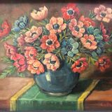 Oil on panel bouquet of tulips