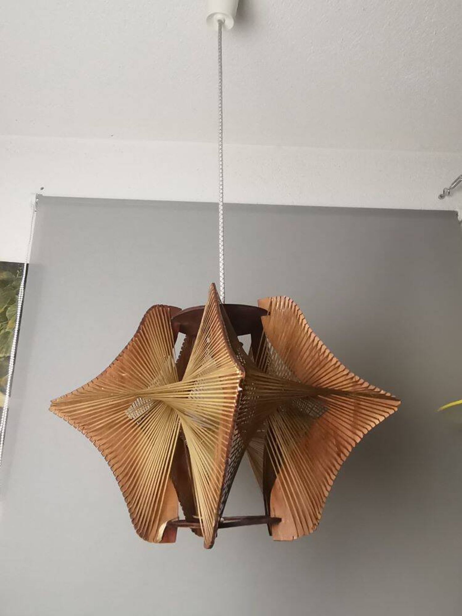 Large futuristic  wooden hanging lamp 1960s