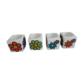 Set de 4 coquetiers cubiques vintage 1970 porcelaine limoges