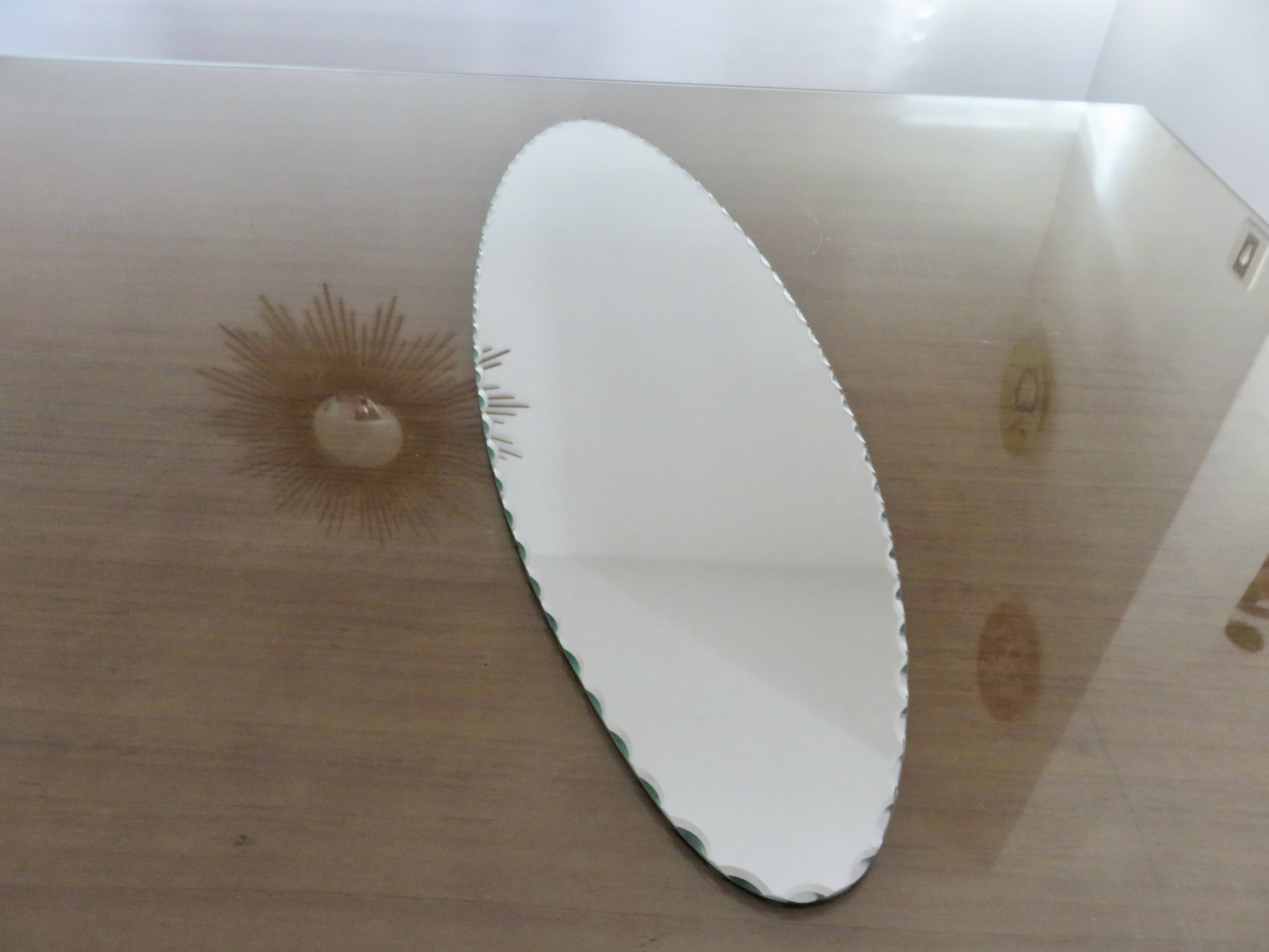 Very large oval beveled mirror, to put down, art deco, 40s 50s