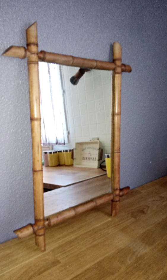 Miroir ancien "cadre bambou" 45 x 57 cm