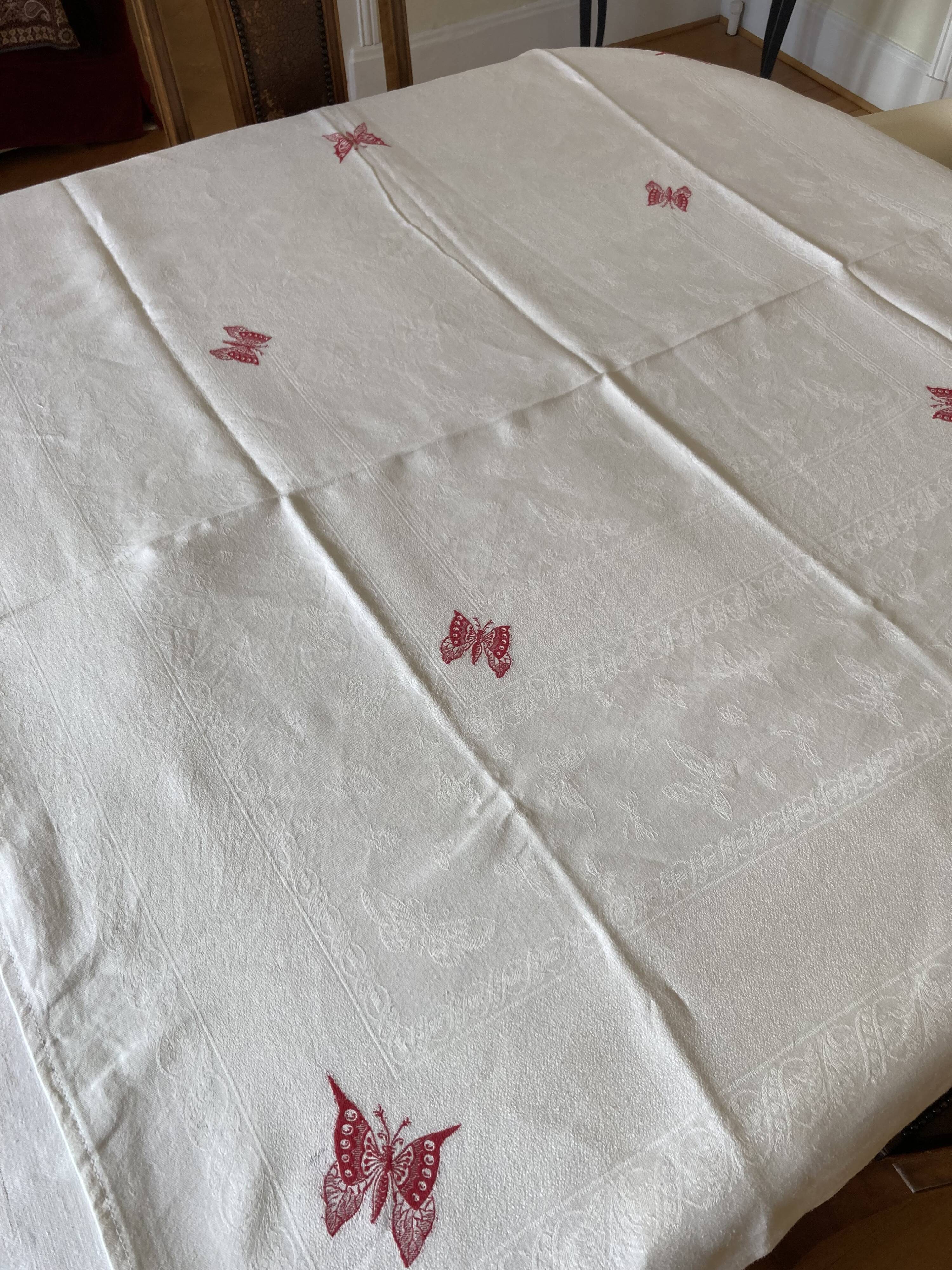 Damask tablecloth 125x125 butterfly embroidery