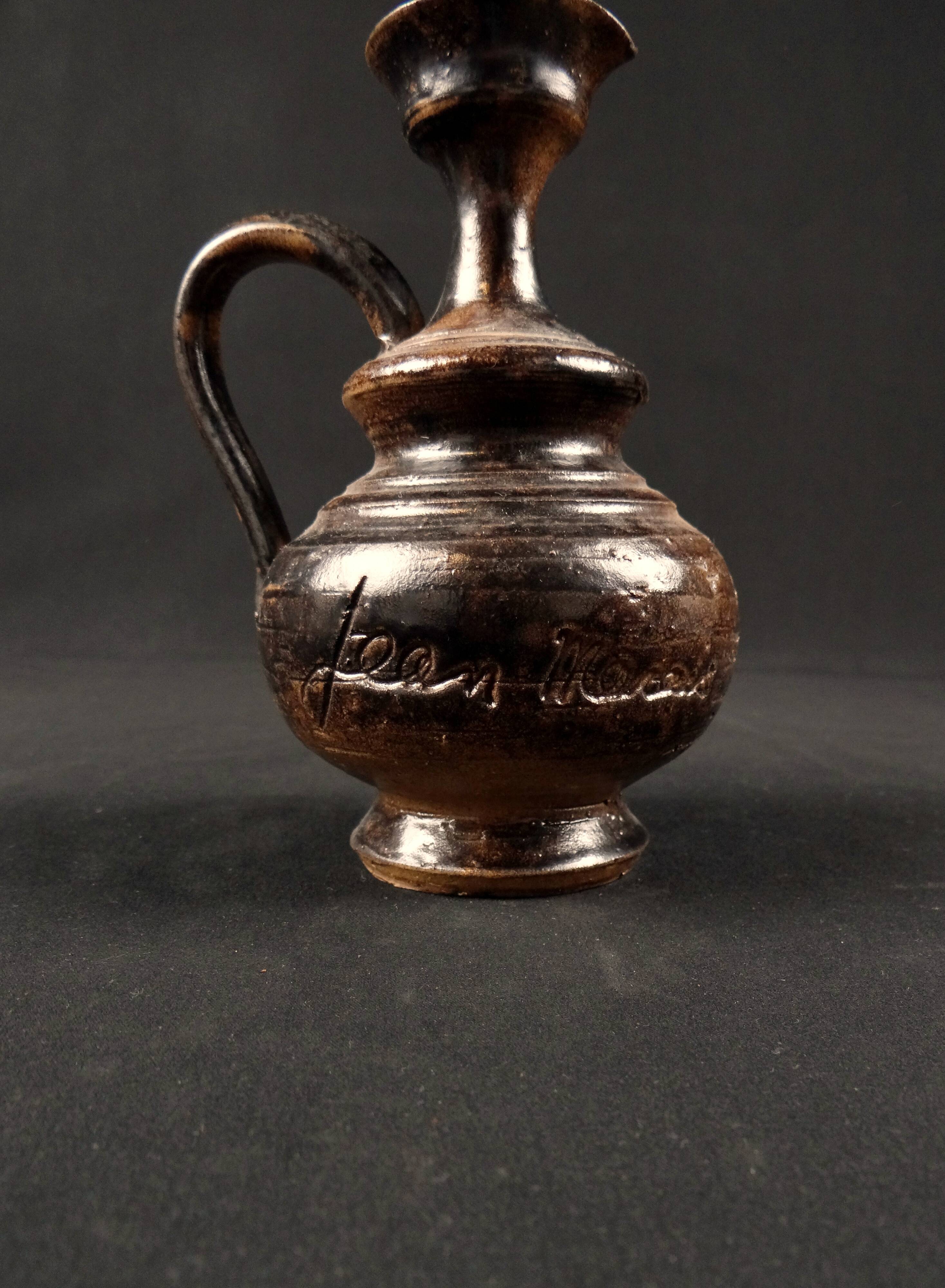 Vintage 1970s ceramic pitcher signed Jean Marais with chamotte glaze