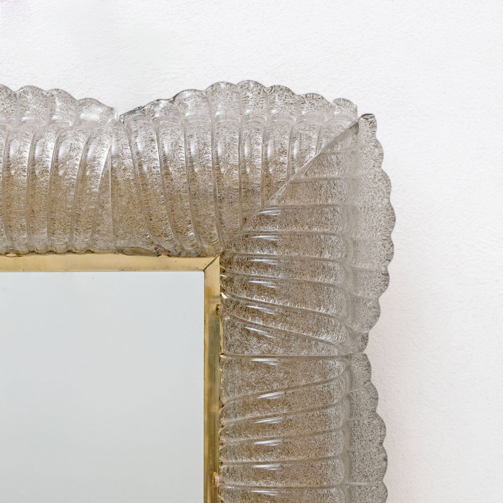 Mid-century Modern Italian Sculptural Backlit Mirror in Murano Glass Brass
