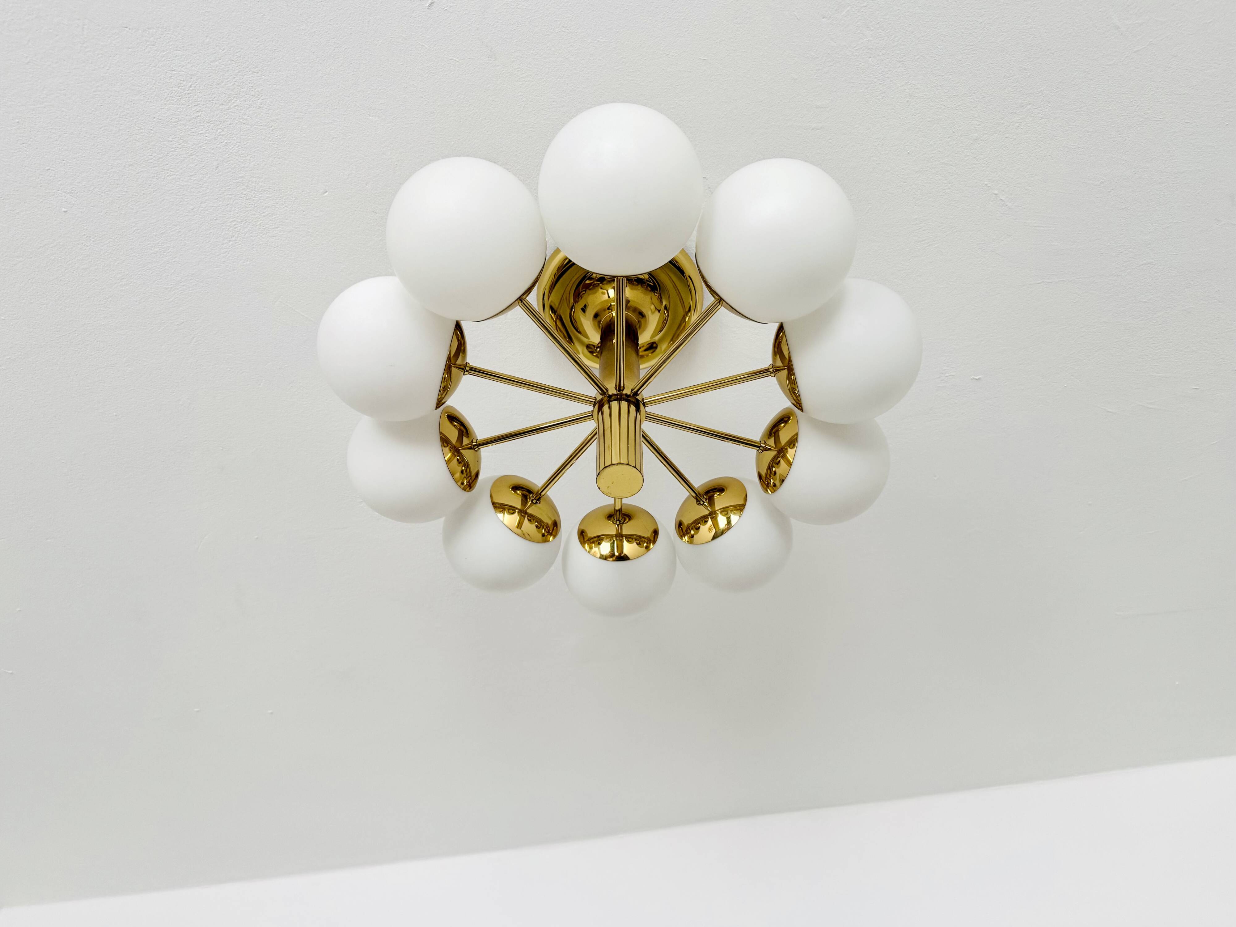 1 of 2 Brass Sputnik Flush Lamps by Kaiser Leuchten