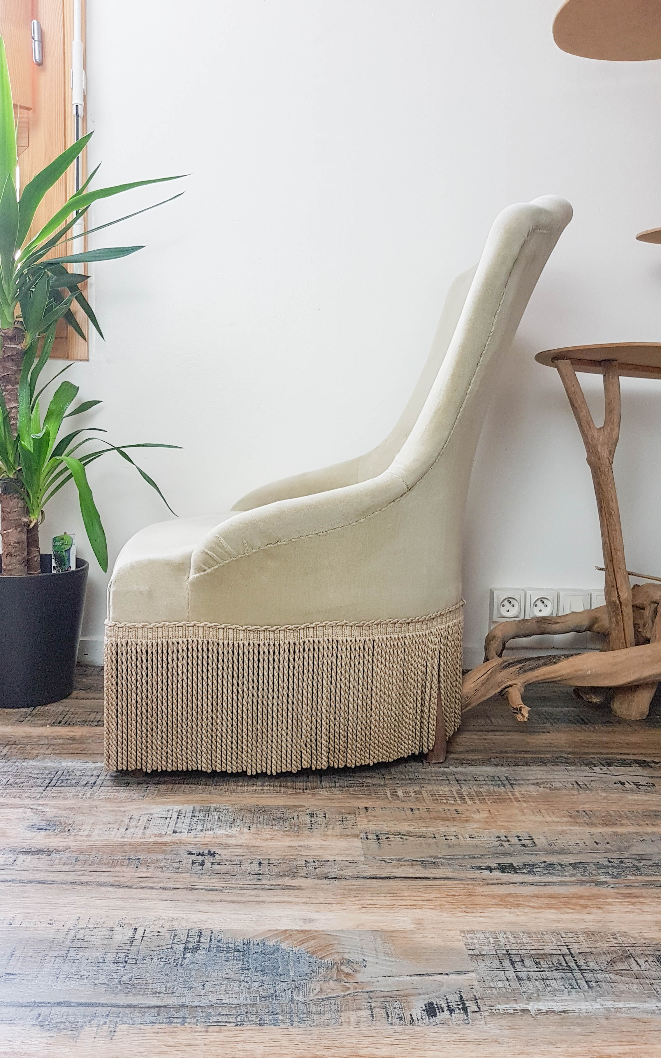 Vintage grey green almond green velvet toad chair