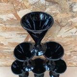 Set of 6 Art Nouveau Ice Cream Cups Black Opaline Glass France Vintage