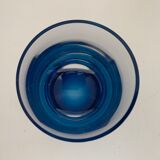 4 blue crystal glasses with rectangular base