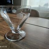 Set of 11 champagne glasses on low foot in old glass engraved floral decoration