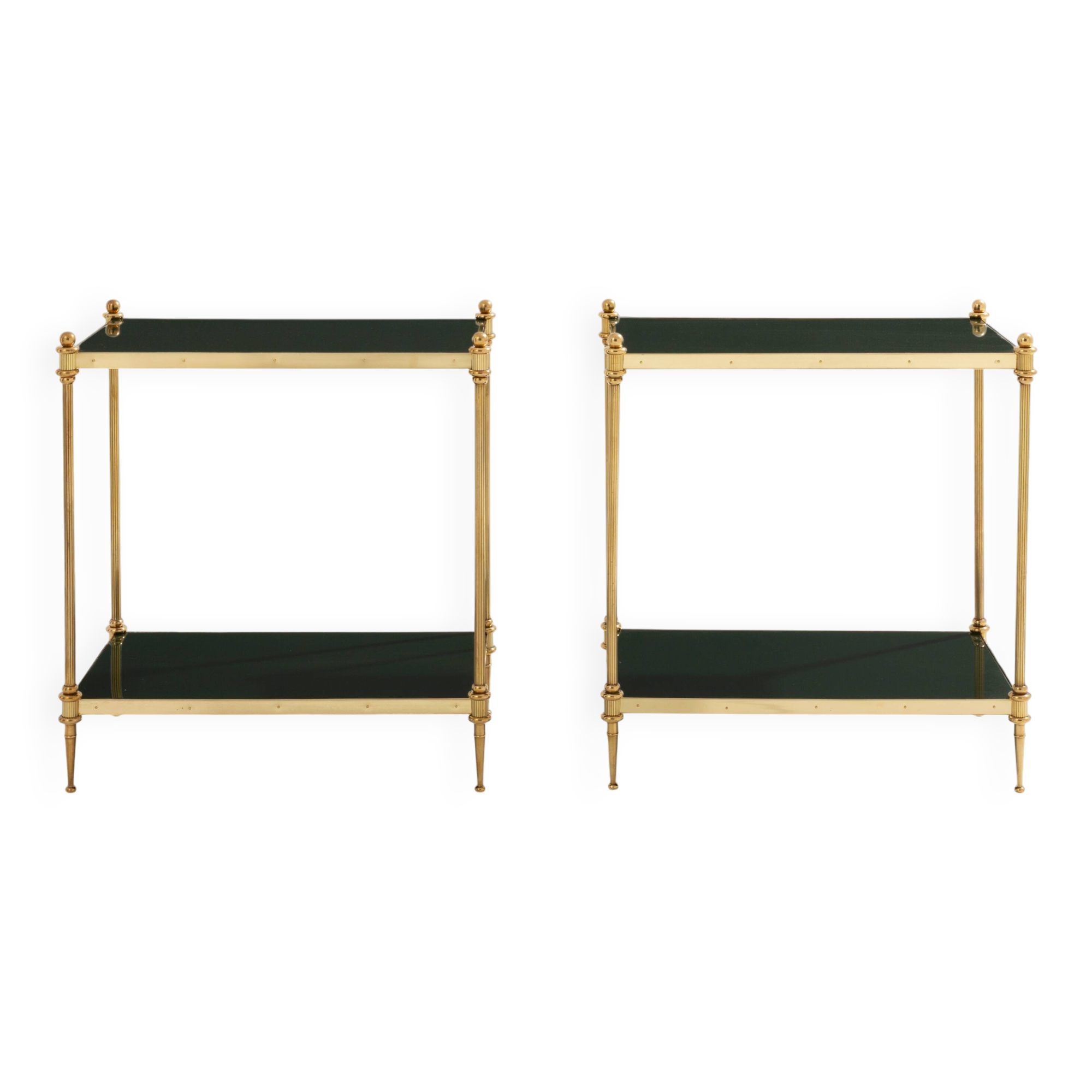 Pair of neoclassical lacquered brass side tables by Maison Jansen, 1970