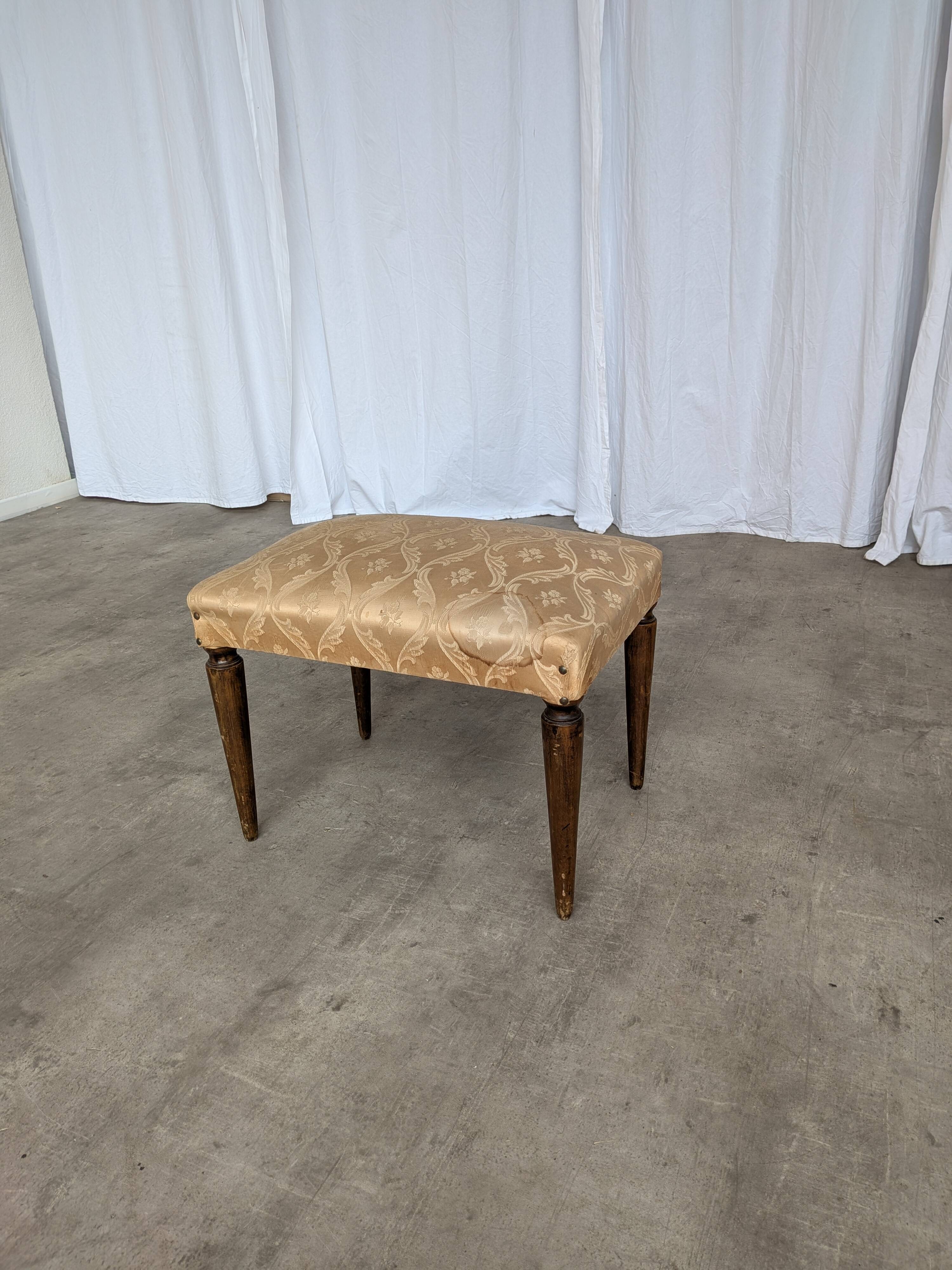 Vintage Gold Fabric Foot stool: Mid-Century Ottoman Tabure, 1970s