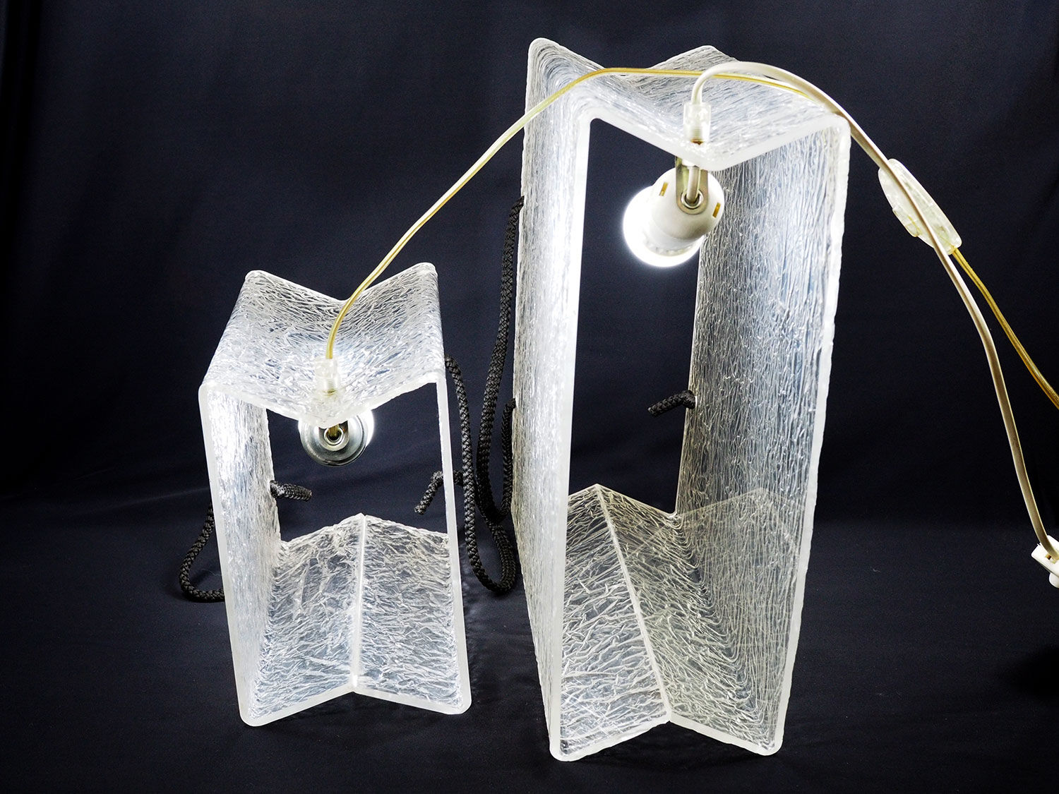Lucite shopping bag lamps mid-century, set of 2
