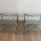 Pair of chrome side tables and glass slabs