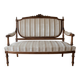 Louis XV style classic canapé reupholstered in striped beige fabric.